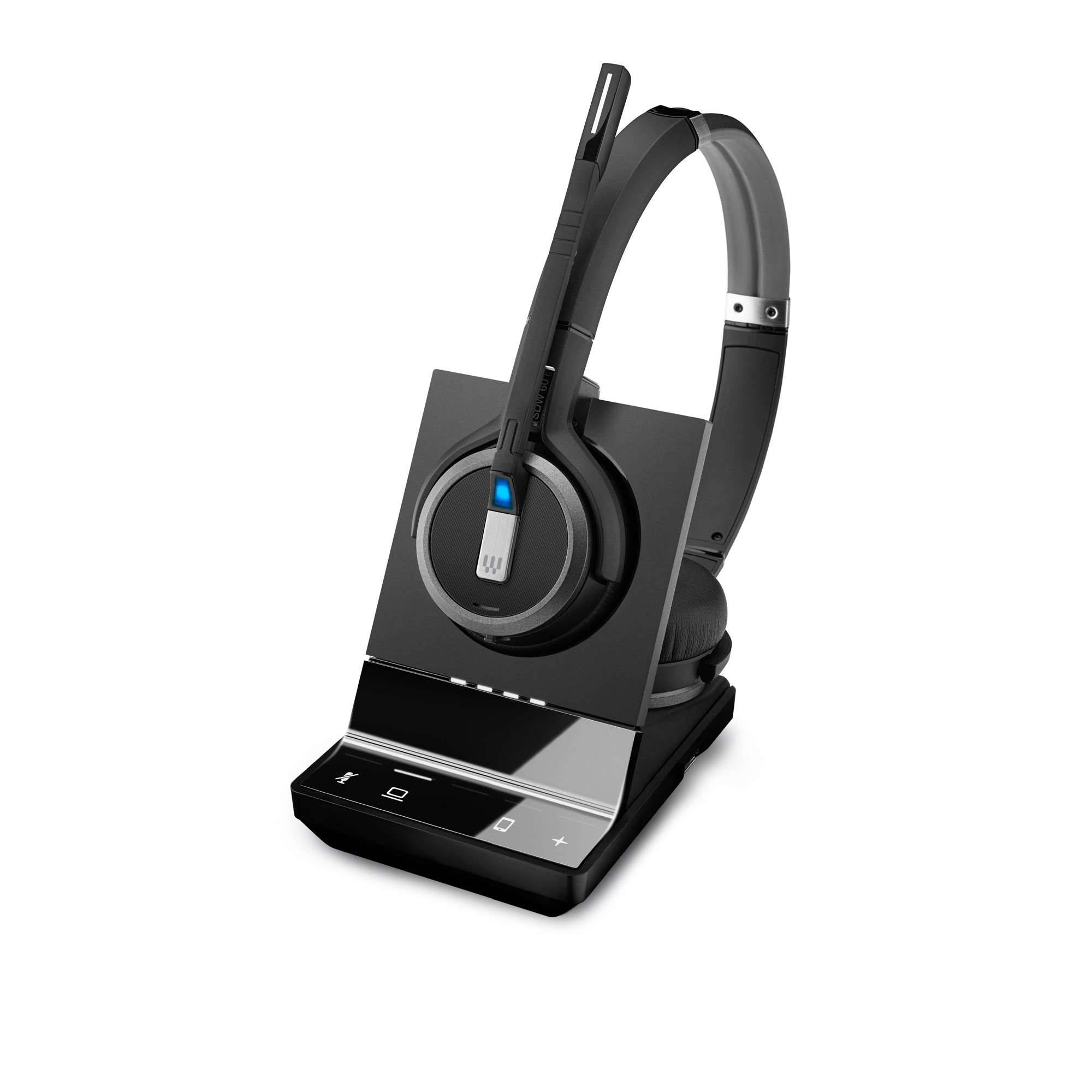 EP-506586 Double-sided, wireless DECT headset for professionals using PC/softphone. Super wideband audio, noise-cancelling system and stereo sound offer a superior audio solution.